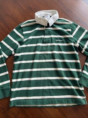 Norse Projects Green and White Striped Rugby Shirt small men